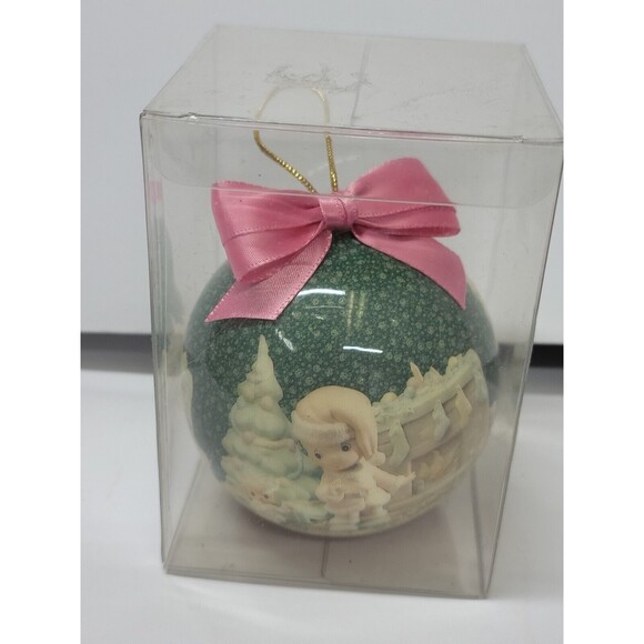 Lot of 4 Precious Moments Holiday Ornaments 1994 Enesco Round Balls Bows - Picture 3 of 16